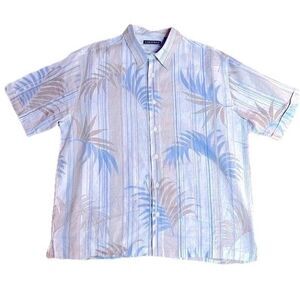 Cubavera Size XXL Men’s 100% Linen White Blue Tan Tropical Theme Shirt